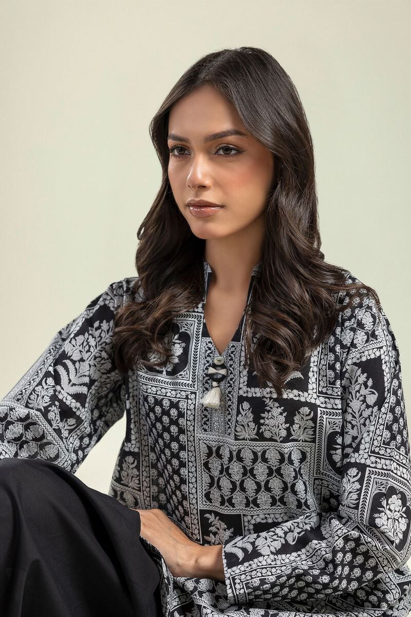 Printed | Cambric | Black Floral Kurta | USD 35.00