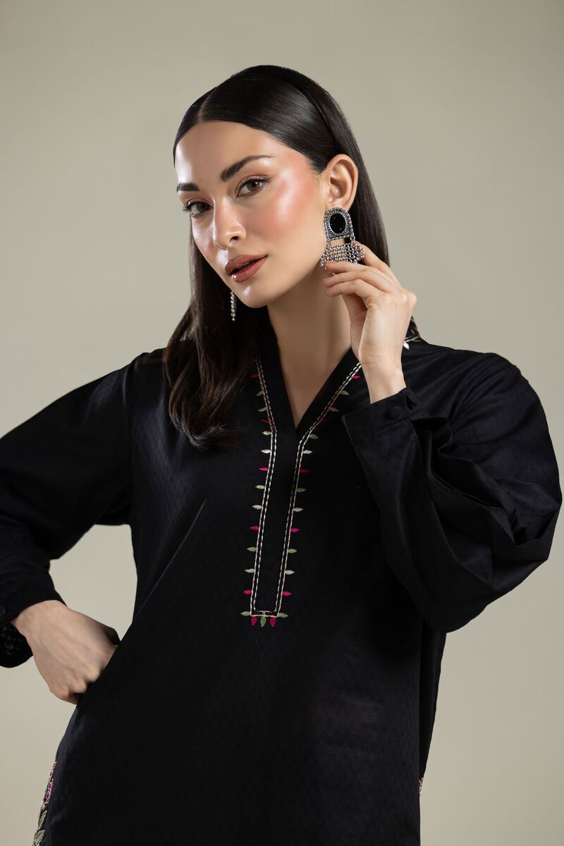 Embroidered |Cotton Dobby | Black Embroidered Kurta | USD 35.00
