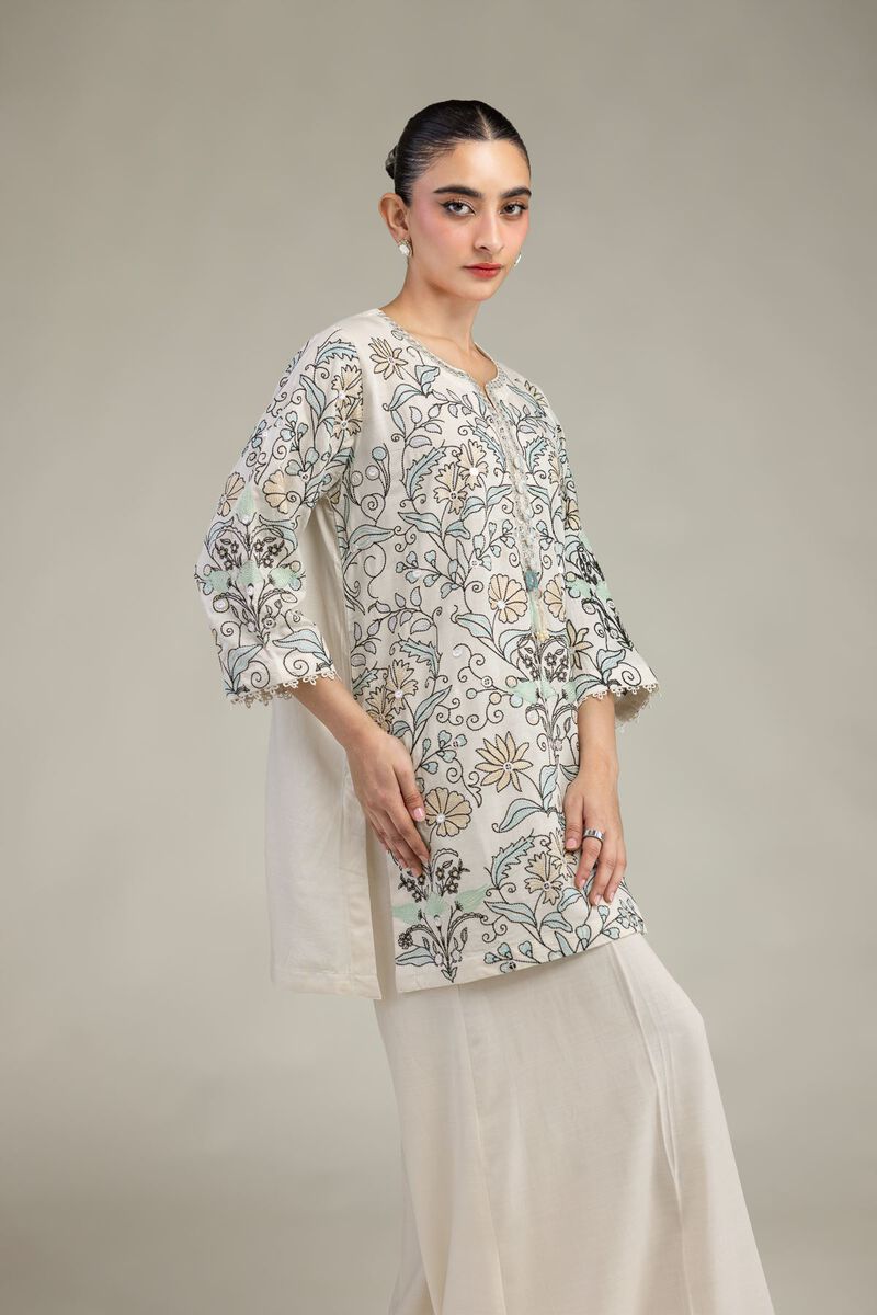 Embroidered | Raw Silk | Short Floral Kurta | USD 60.00