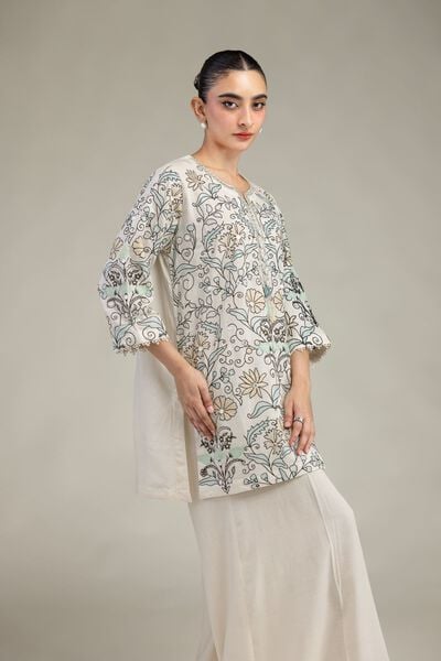 Embroidered | Raw Silk | Short Floral Kurta | USD 60.00