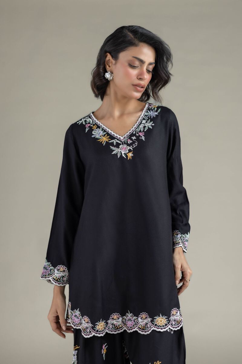 Embroidered | Heavy Blended Viscose | Floral V-Neck Kurta | USD 40.00