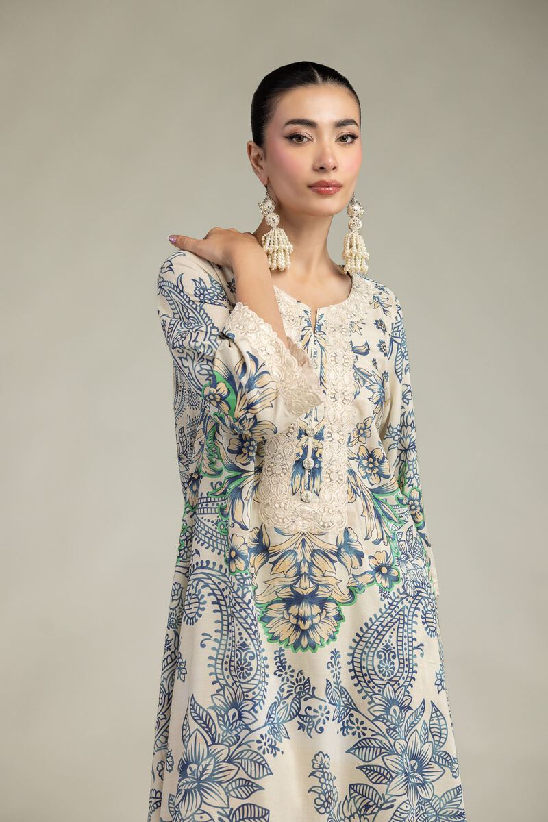 Embroidered | Raw Silk | Floral Round-Neck Kurta | USD 60.00