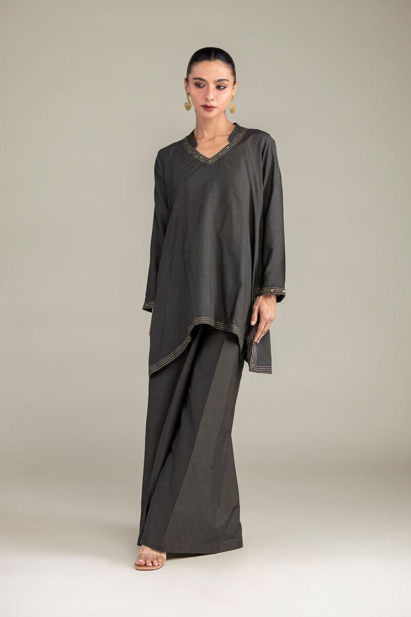 Dyed | Mesuri Silk | V-Neck Longline Kurta | USD 35.00