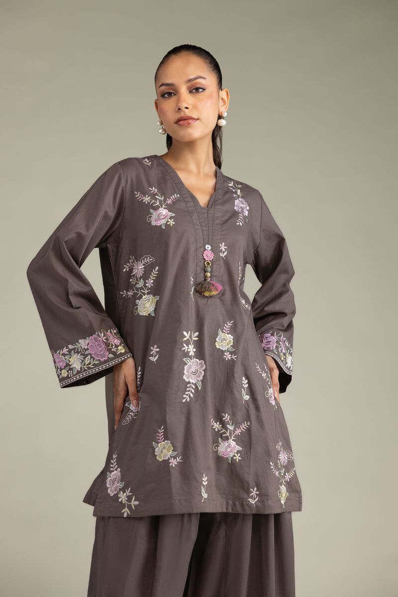 Embroidered | Cambric | Floral V-Neck Kurta | USD 40.00
