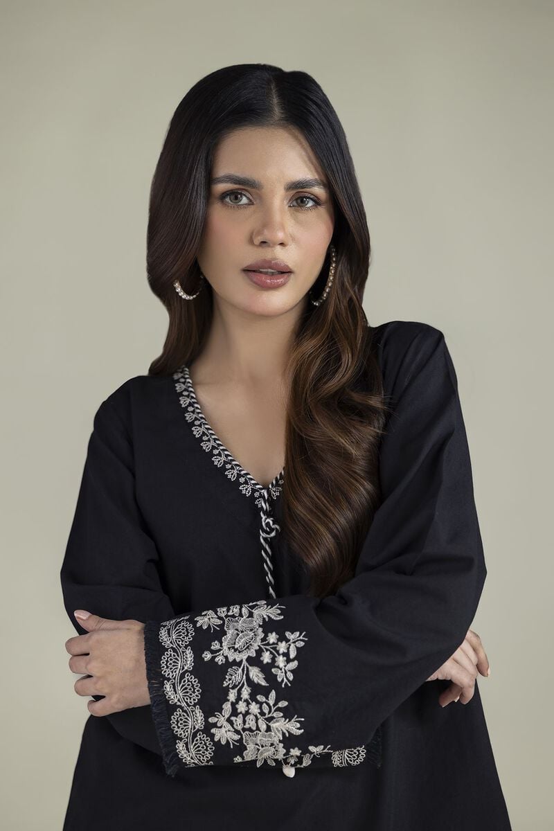 Embroidered | Cambric | Black Tailored 2-Piece | USD 55.00