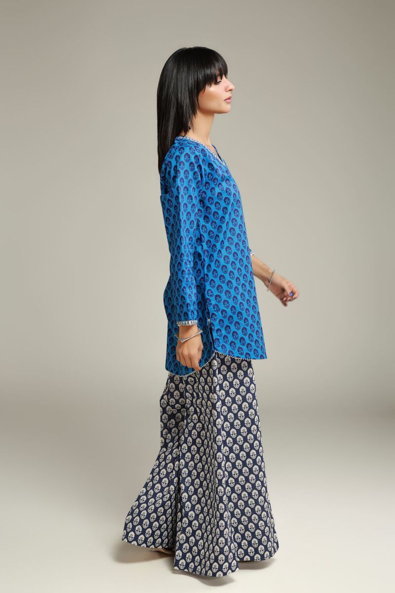Embroidered | Cambric | Short Blue Kurta | USD 30.00
