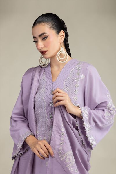 Embroidered | Polyester Silk | Silk Lavender Dupatta | USD 40.00