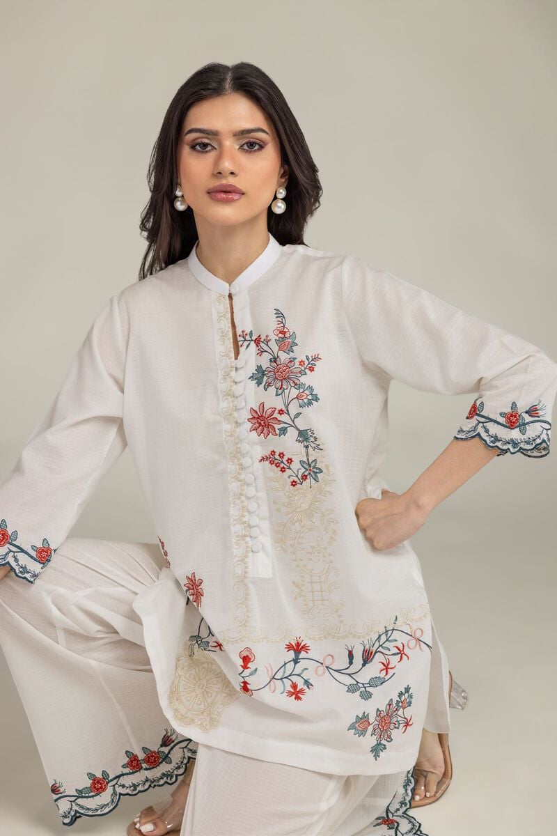 Embroidered | Cotton Dobby | Short Floral Kurta | USD 35.00