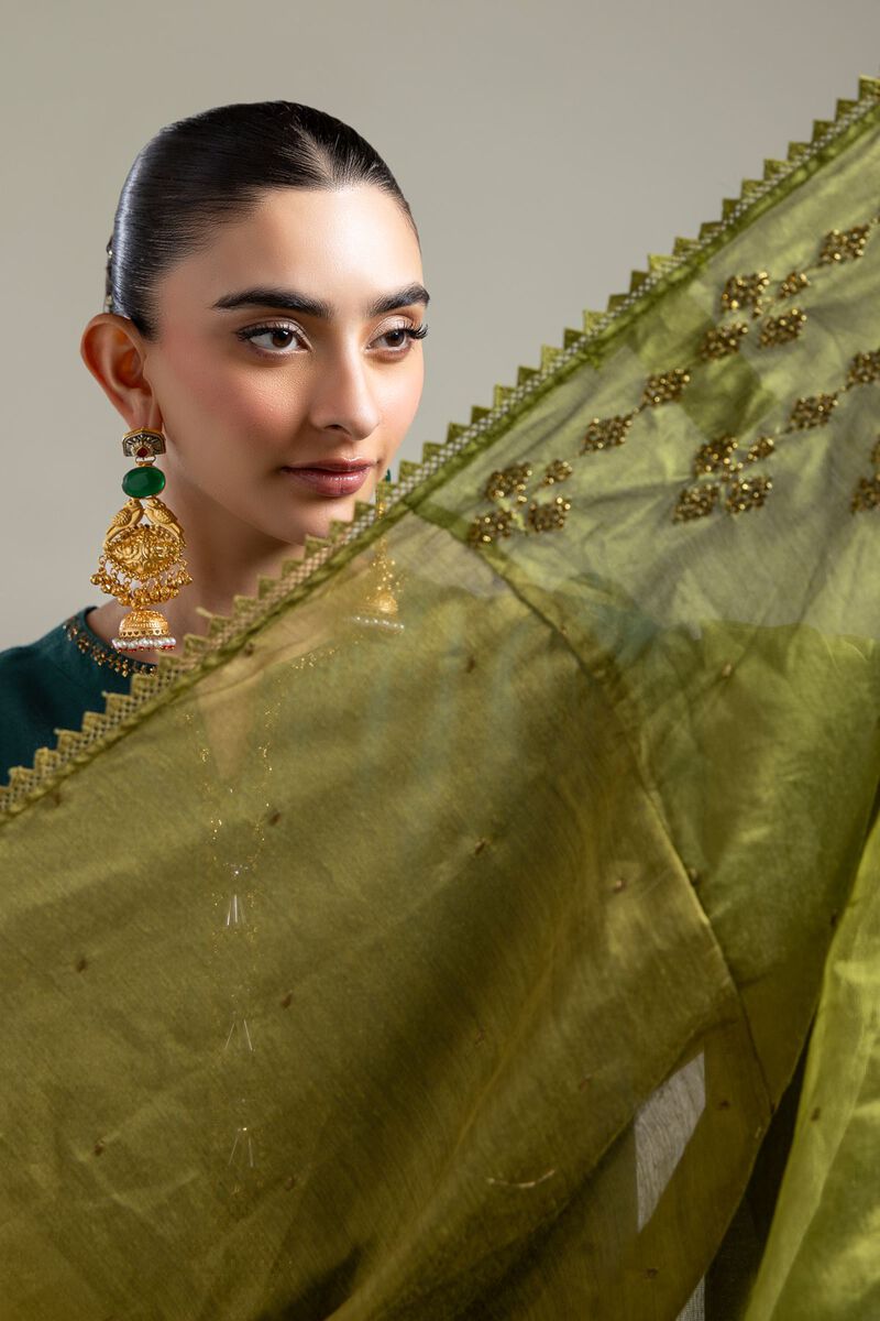 Cotton Net | Olive Net Dupatta | USD 40.00