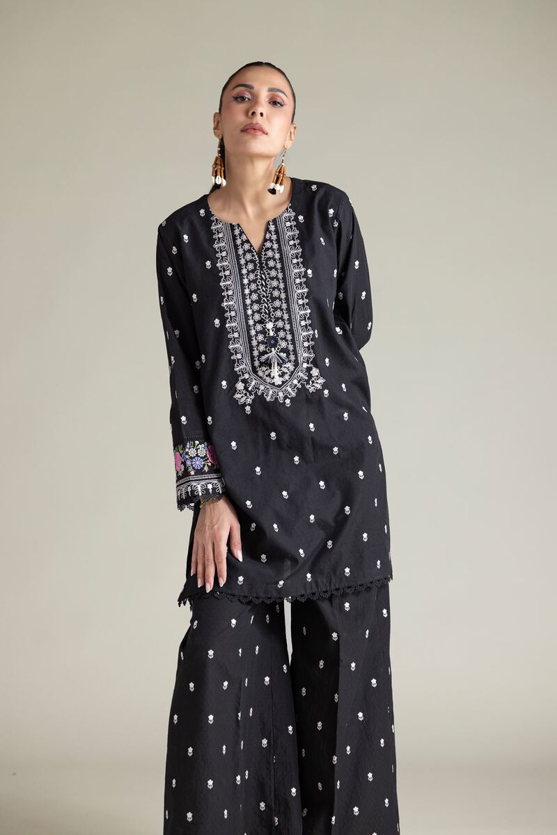 Embroidered | Cotton Dobby | Black Tailored 2-Piece | USD 70.00