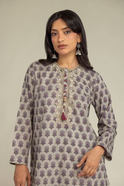 Embroidered | Cambric | Short Beige Kurta | USD 40.00