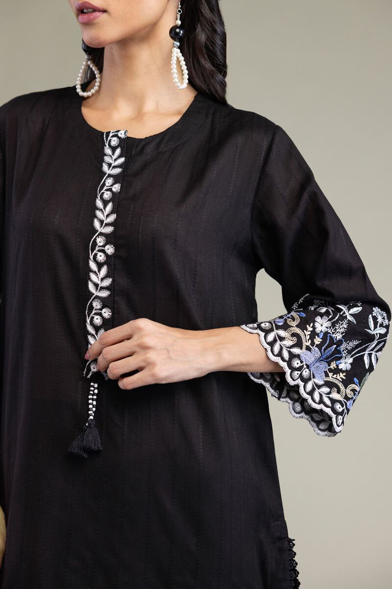 Embroidered | Textured Cotton | Black Cotton Kurta | USD 45.00