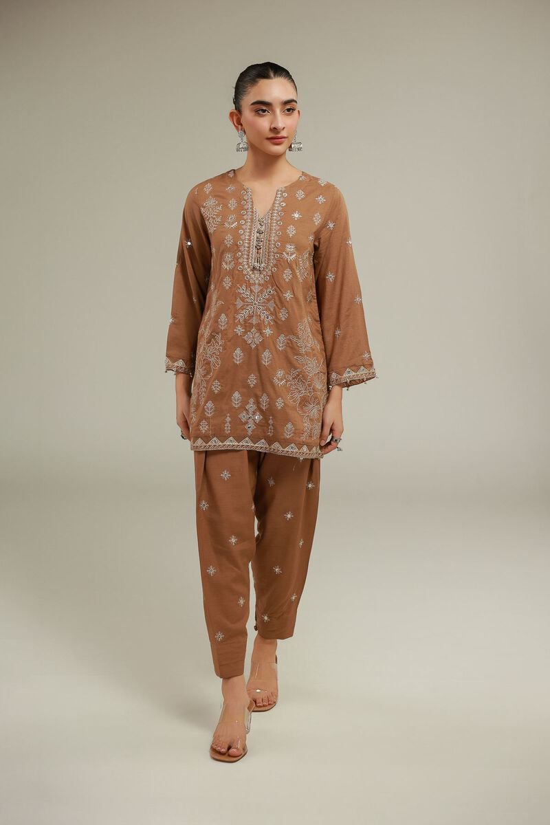 Embroidered | Raw Silk | Geometric Threadwork Kurta | USD 55.00