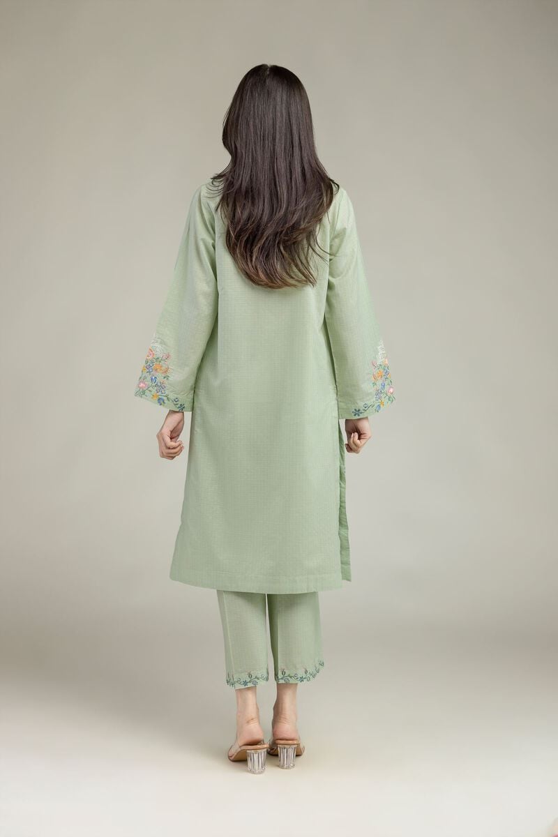 Embroidered | Cotton Dobby | Floral Mint Kurta | USD 35.00