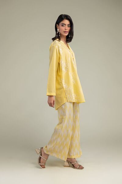 Embroidered | Cotton Dobby | Yellow Cotton Pants | USD 30.00