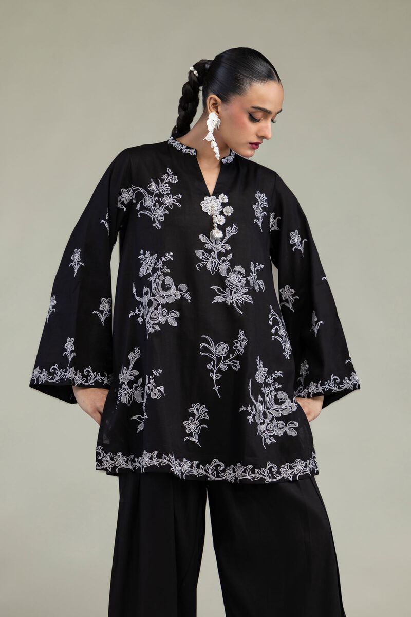 Embroidered | Raw Silk | Black Silk Kurta | USD 60.00