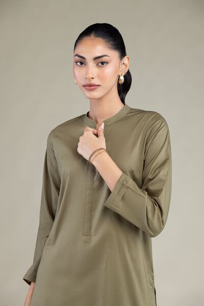 Dyed | Cotton Viscose | Solid Olive Kurta | USD 40.00