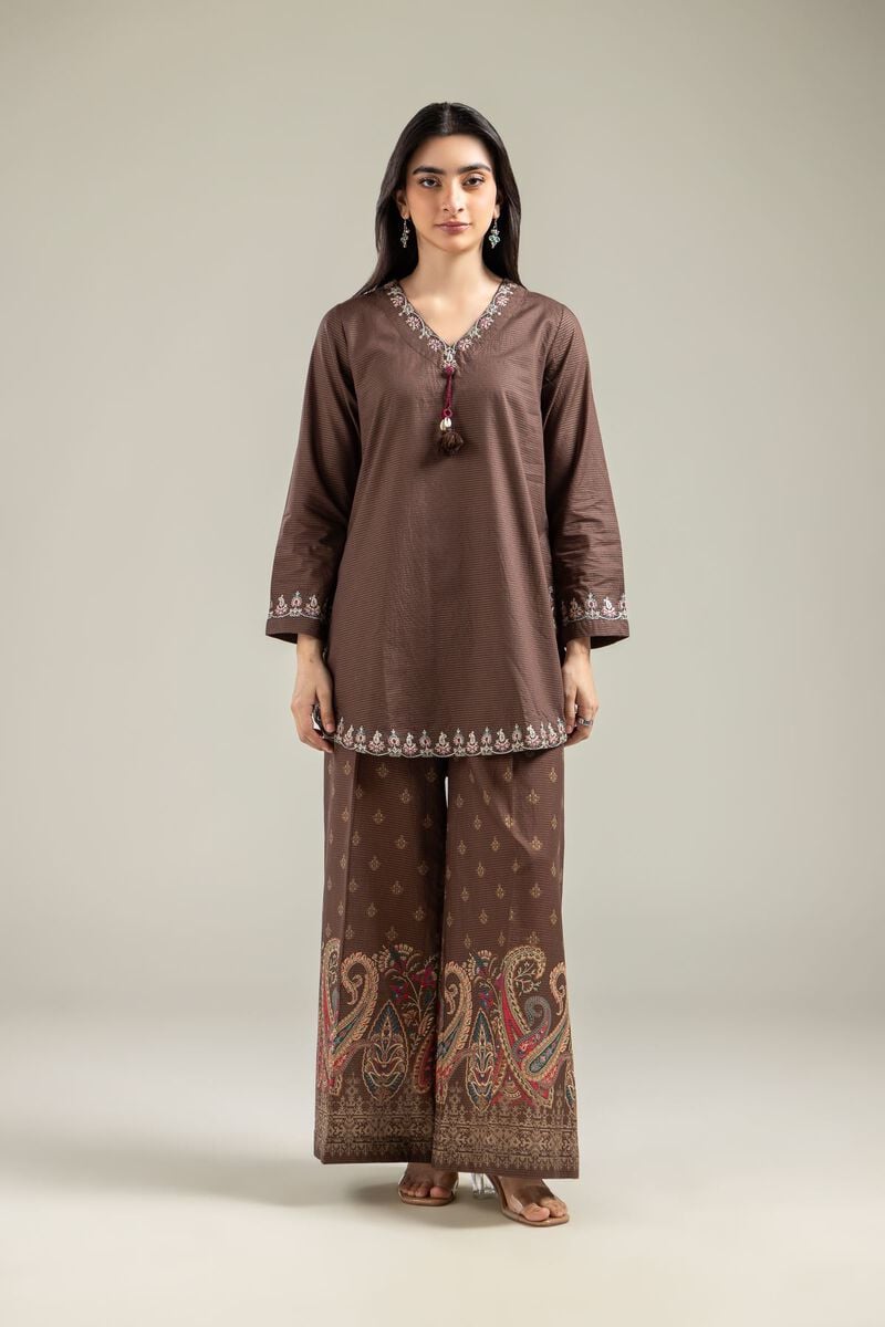 Embroidered | Mesuri | Brown V-Neck Kurta | USD 35.00