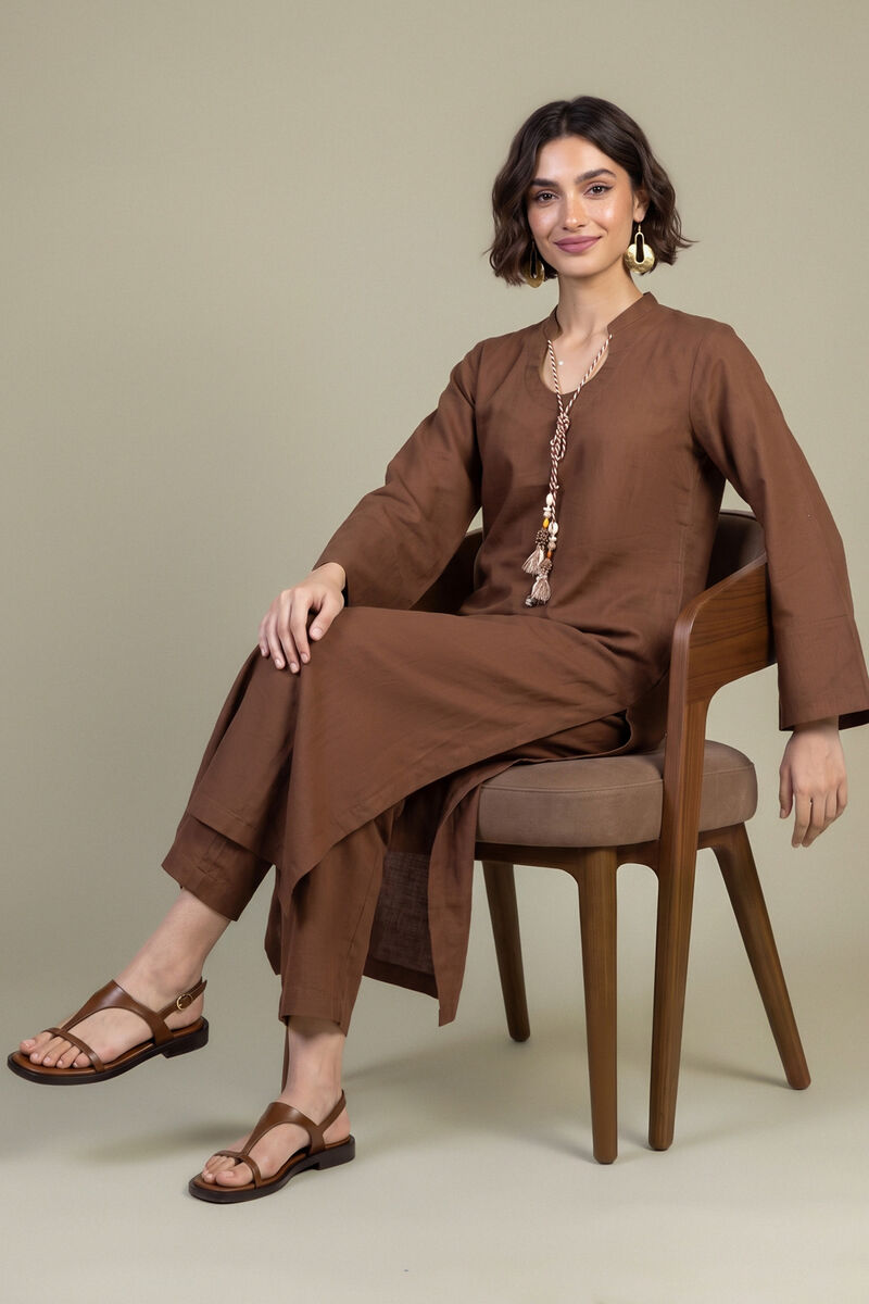 Dyed | Poplin | Brown Solid Kurta | null