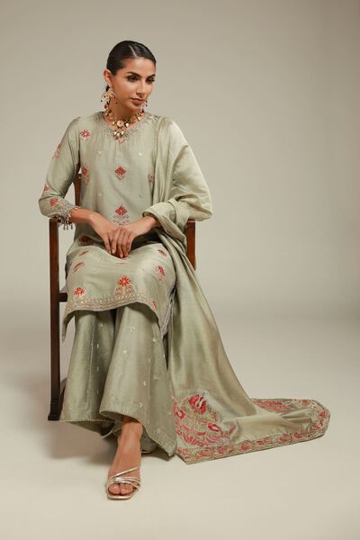 Embroidered | Raw Silk | 3 Piece Co-ord Set | USD 125.00