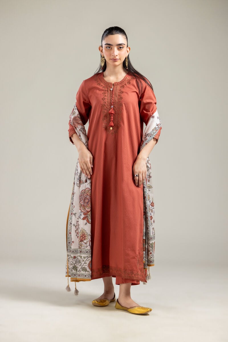 Embroidered |Cotton Dobby | Solid Longline Kurta | USD 45.00