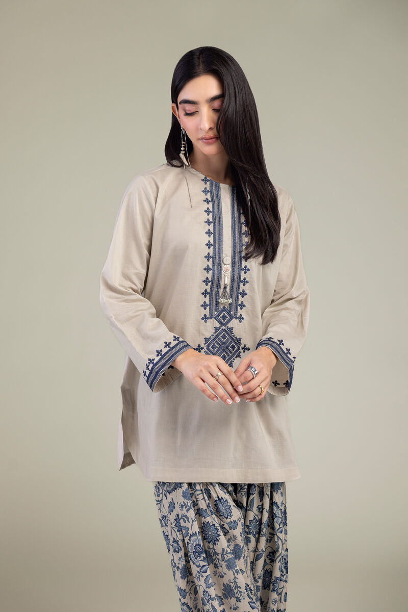 Embroidered | Cambric | Beige Short Kurta | USD 35.00