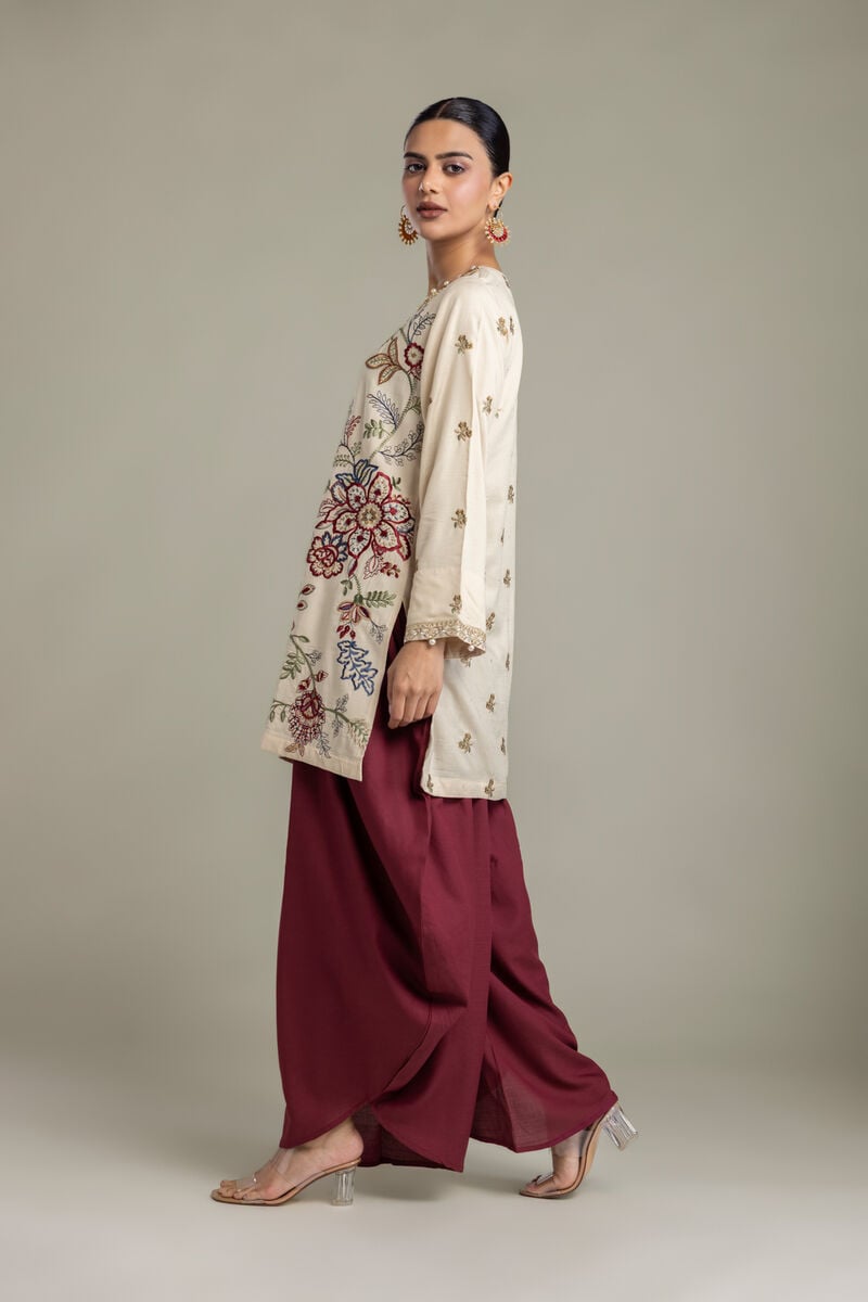 Embroidered | Raw Silk | Maroon Silk Pants | USD 35.00