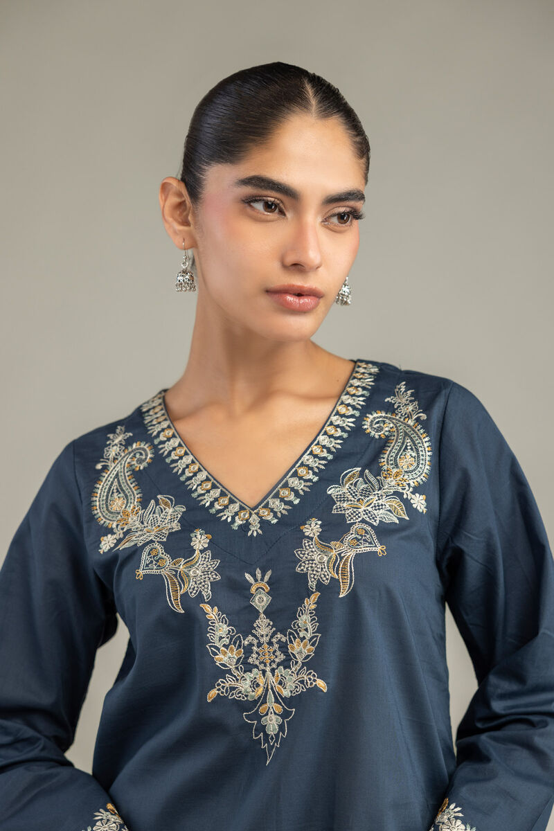 Embroidered | Cambric | Short Navy Kurta | USD 40.00