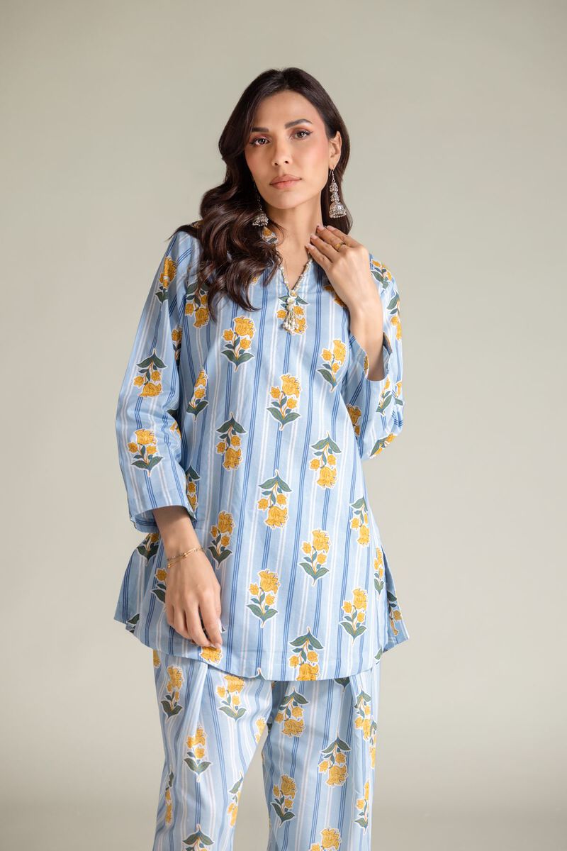 Embroidered | Cambric | Blue V-Neck Kurta | USD 30.00