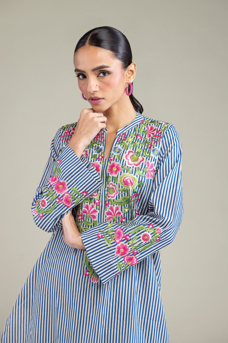 Embroidered | Cambric | Blue Floral Kurta | USD 24.50
