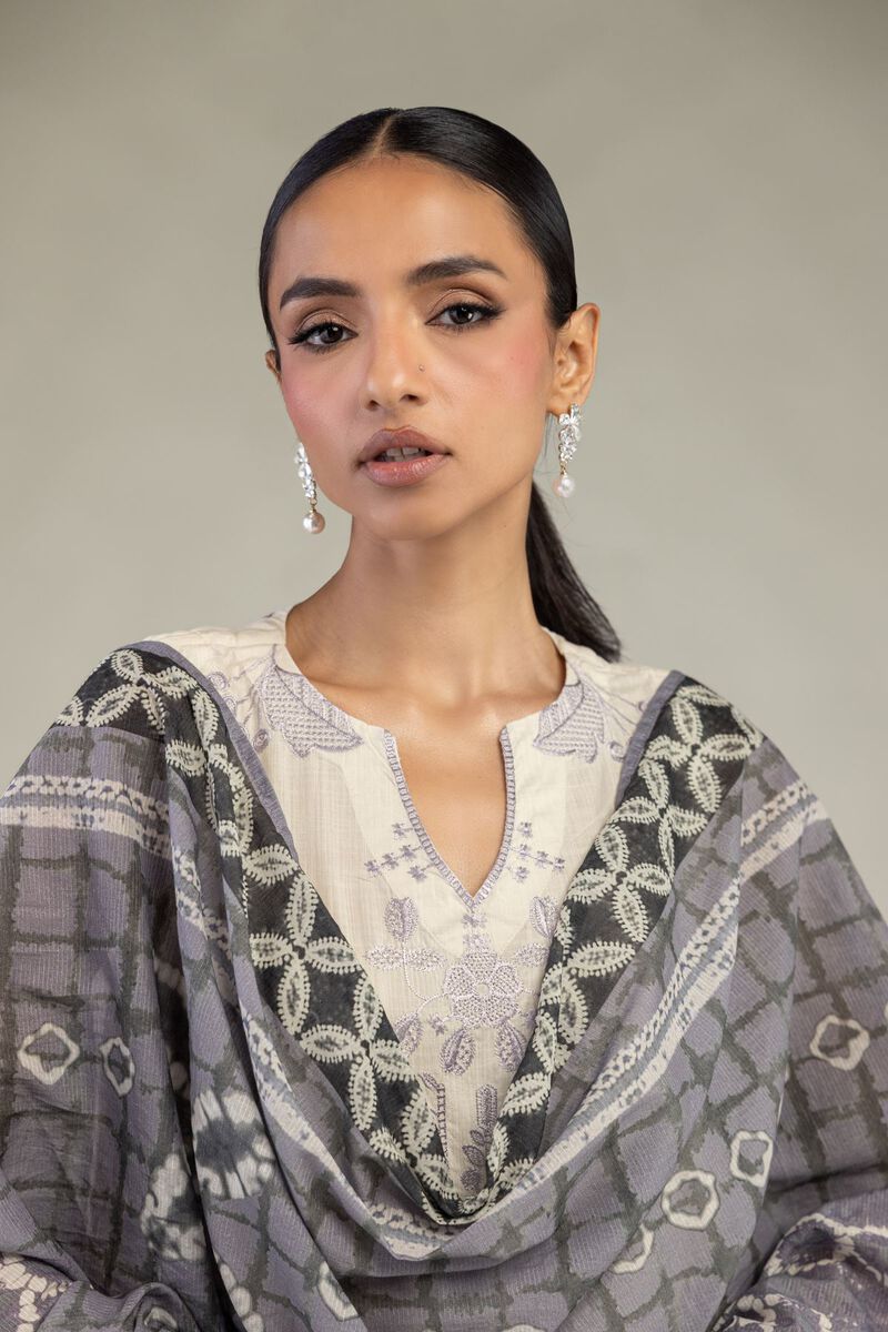 Textured Lawn | Embroidered | Gray Lawn Dupatta | USD 30.00