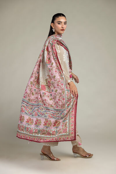Embroidered  | Polyester Silk | Pink Floral Dupatta | USD 30.00