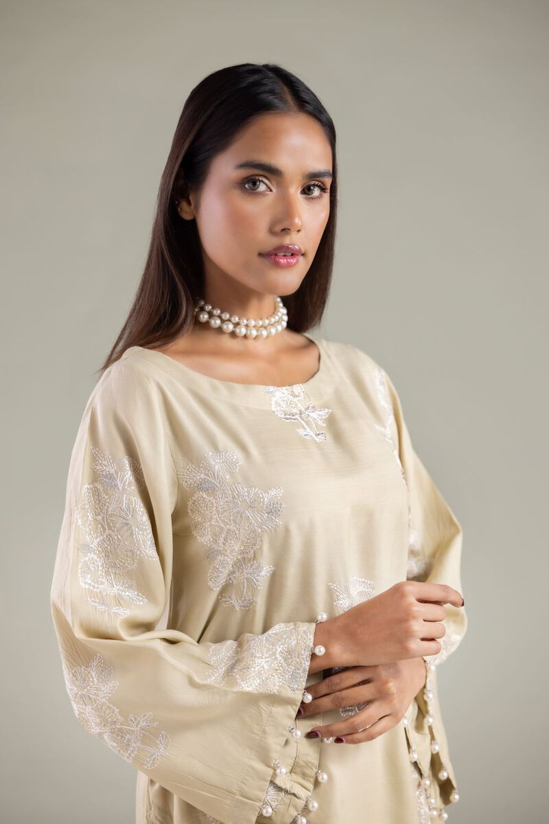 Embroidered | Raw Silk | Floral Round-Neck Kurta | USD 55.00