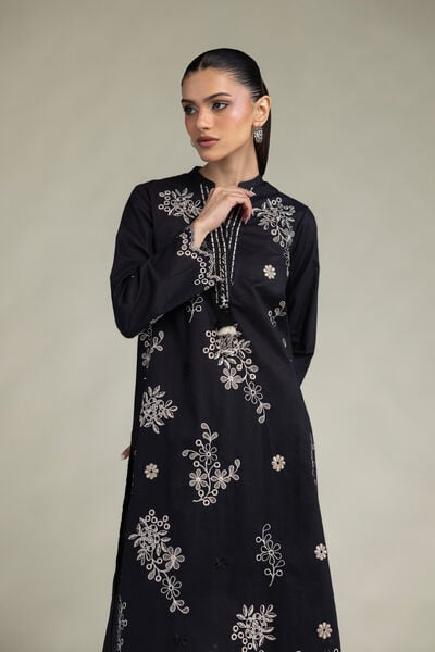 Embroidered | Cambric | Black Longline Kurta | USD 55.00