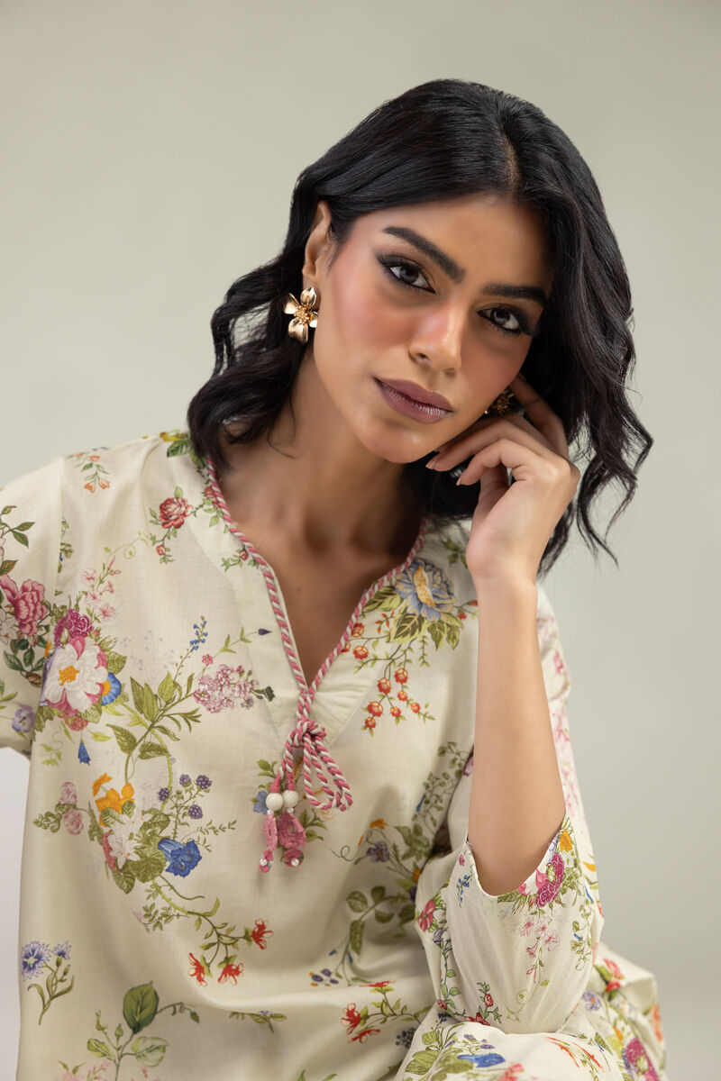 Embroidered | Cambric | Floral V-Neck Kurta | USD 30.00