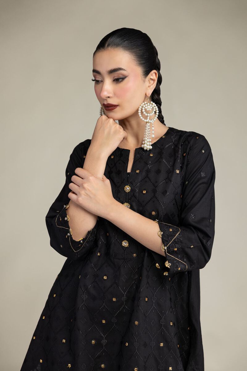 Embroidered | Raw Silk | Black Silk Kurta | USD 45.00