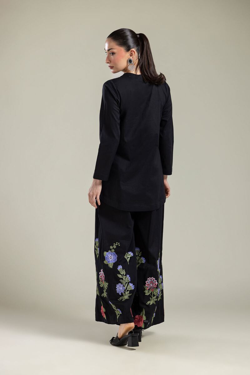 Embroidered | Cambric | Black V-Neck Kurta | USD 40.00