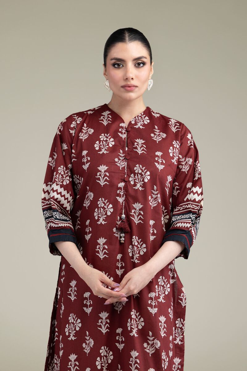 Printed | Cambric | Maroon Cambric Kurta | USD 30.00