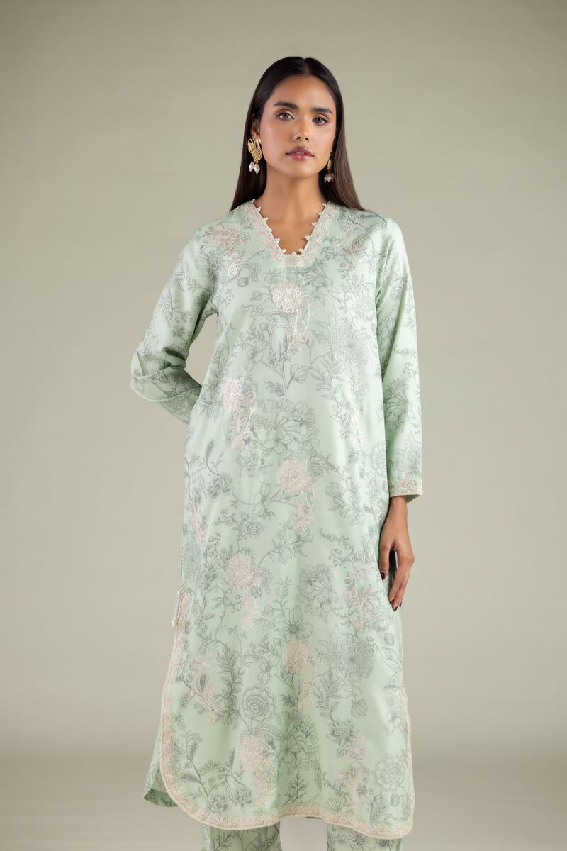 Embroidered | Raw Silk | Floral Longline Kurta | USD 65.00