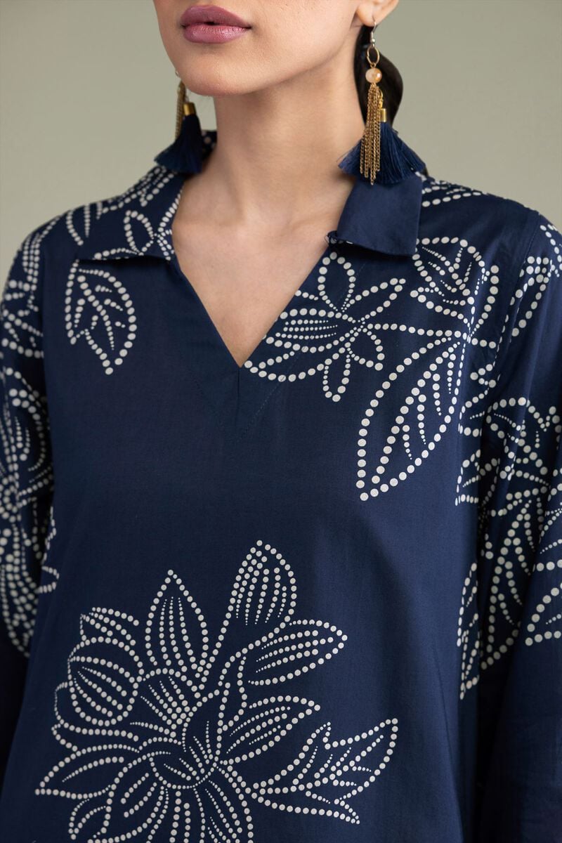 Printed | Cambric | Navy Longline Kurta | USD 35.00