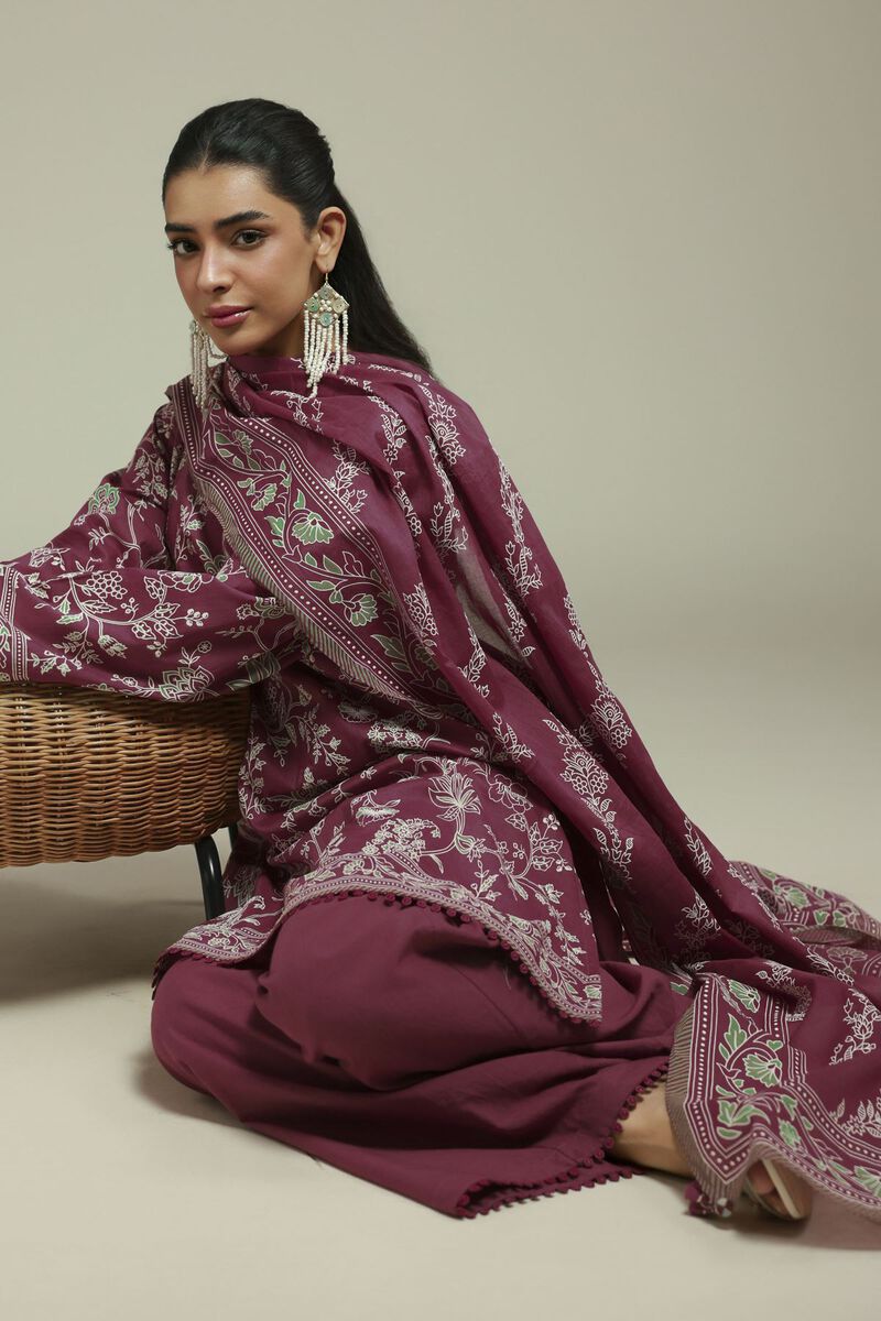 Printed | Cambric | Tailored Maroon Set | USD 65.00