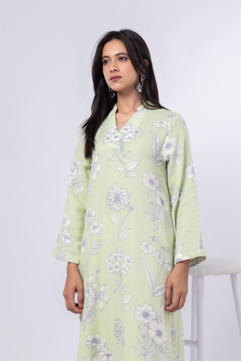 Printed | Cheese Cloth | Floral V-Neck Kurta | USD 12.00