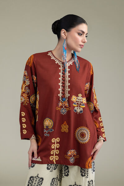 Embroidered | Raw Silk | Rust Silk Kurta | USD 22.50