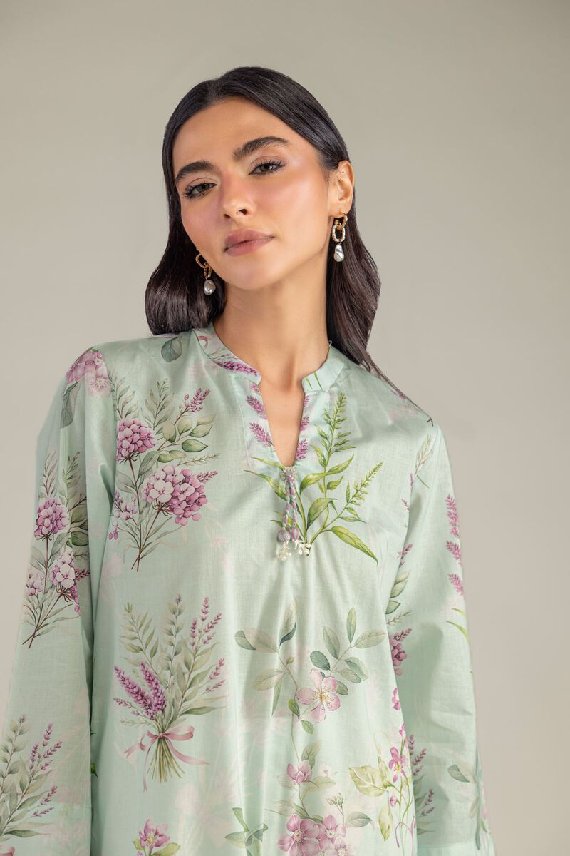 Printed | Cambric | Mint Long Kurta | USD 35.00