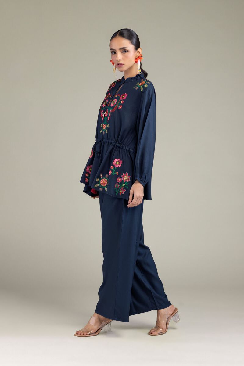 Embroidered | Viscose Crepe | Solid Viscose Trousers | null
