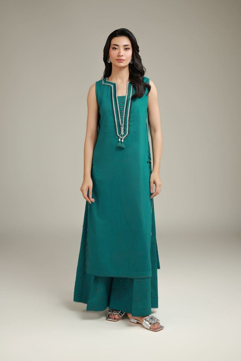 Embroidered | Cambric | Teal Cambric Kurta | USD 40.00
