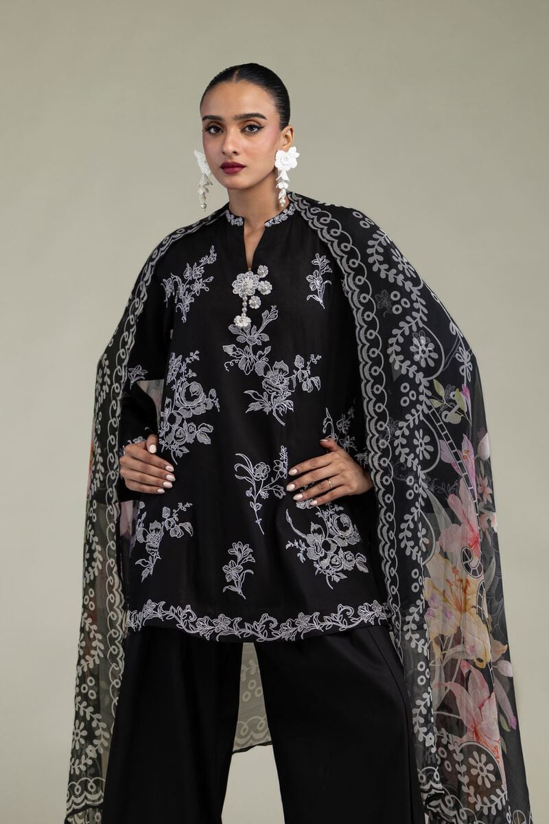 Embroidered | Chiffon | Floral Black Dupatta | USD 30.00