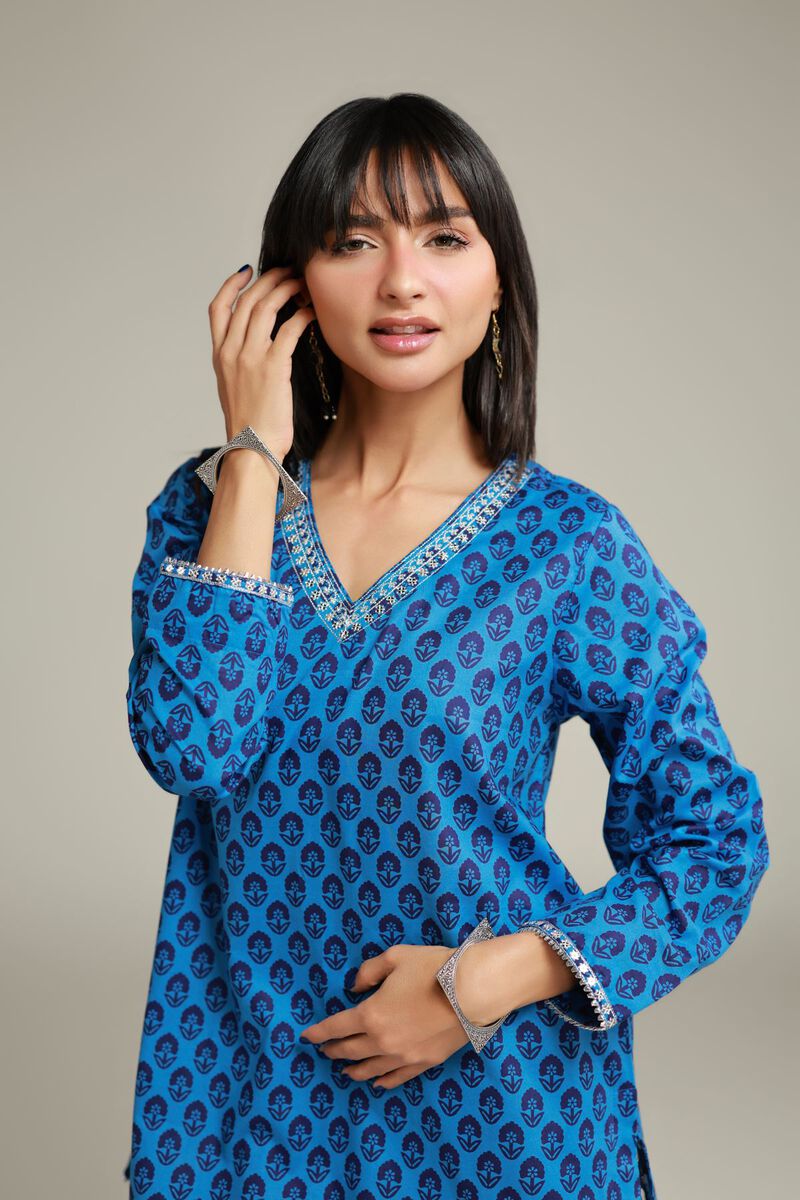 Embroidered | Cambric | Short Blue Kurta | USD 30.00