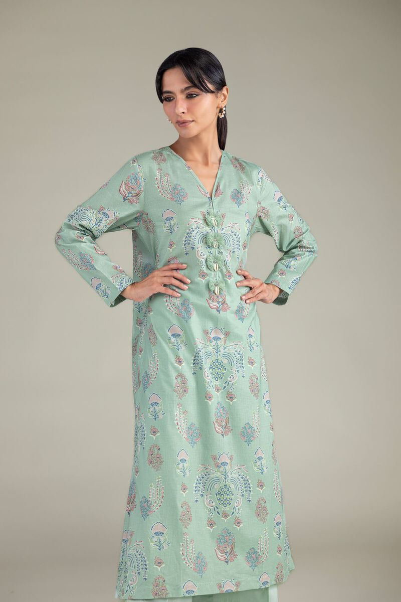 Cambric | Mint V-Neck Kurta | USD 35.00