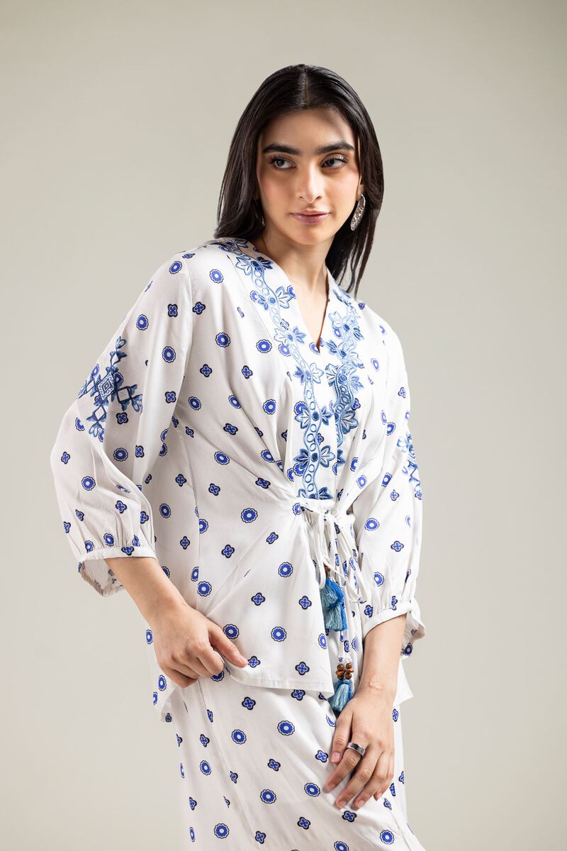 Embroidered | Viscose Crepe | Short White Blouse | USD 40.00